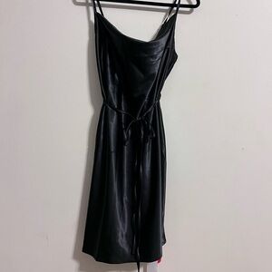 Black Cowl Neck Satin Mini Dress